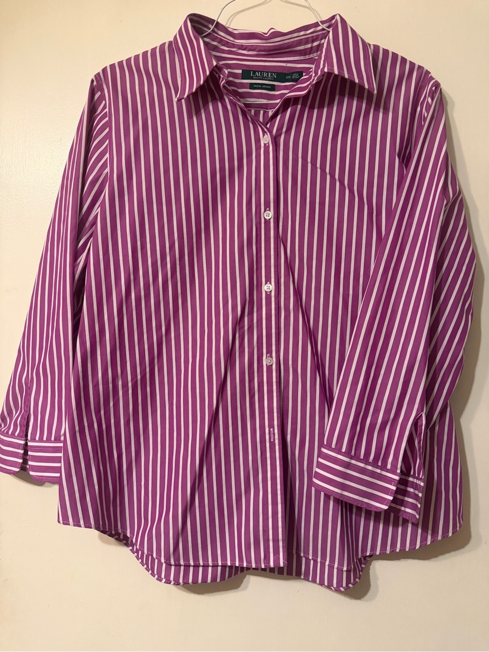 Ralph Lauren Magenta and White Striped Button-Front Blouse